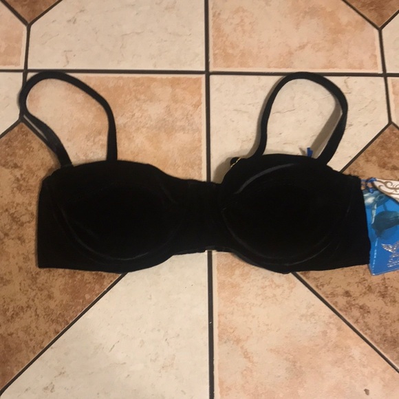 Lisa blue black velvet adjustable straps bikini top size small - Picture 2 of 9